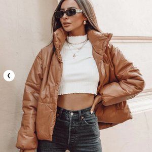 Princess Polly - Brown leather puffer jacket